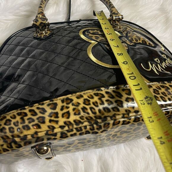 Loungefly Disney Minnie Mouse Dome Satchel synthetic patent black& leopard print - Picture 8 of 16